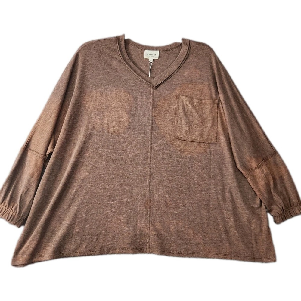NWT‎ Andree by Unit Top Distressed Brown Naturecore Oversized Flowy Tunic Sz S/M